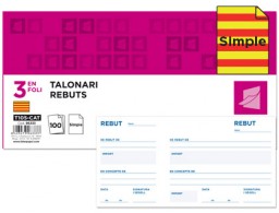 Talonario Liderpapel Recibos 3enFolio apaisado 100h con matriz texto en catalán